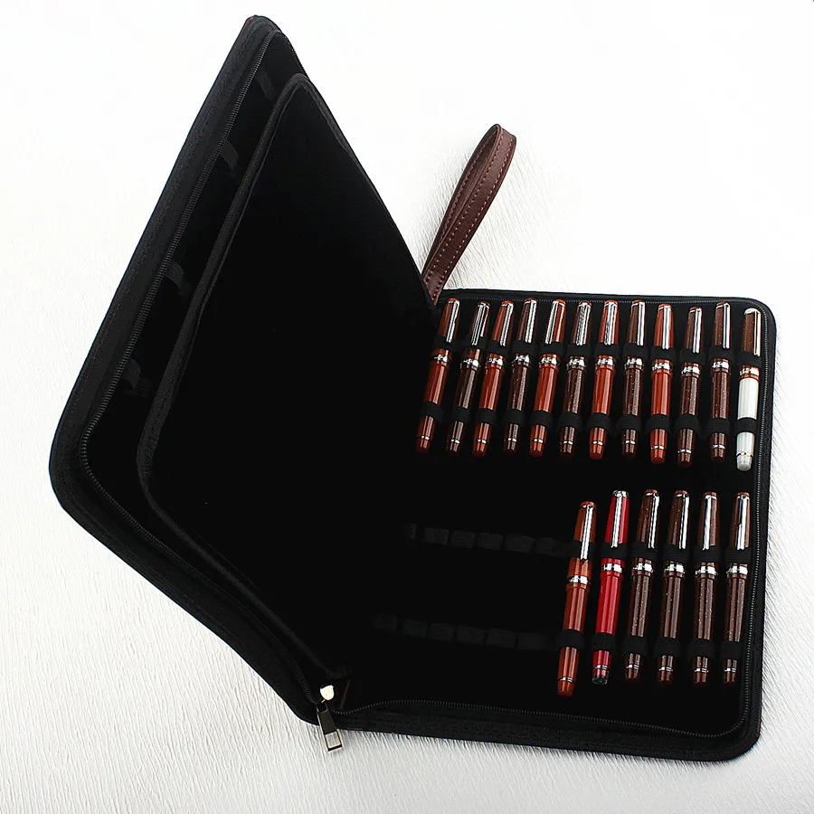 New Leather Large Capacity Fountain Pencil Case 48 Slots Pen Bag Writing Holder Supplies Accessories
