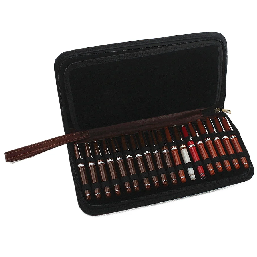New Leather Large Capacity Fountain Pencil Case 48 Slots Pen Bag Writing Holder Supplies Accessories