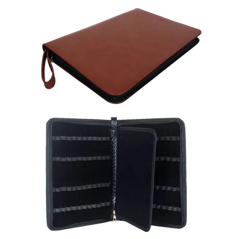 New Leather Large Capacity Fountain Pencil Case 48 Slots Pen Bag Writing Holder Supplies Accessories