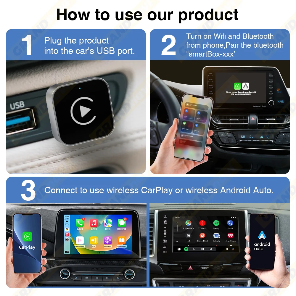 2026 2IN1 Wireless CarPlay Android Auto USB/Type-C Adapter Dongle Smart Box Plug Play For VW Toyota Nissan Honda Ford Benz KIA