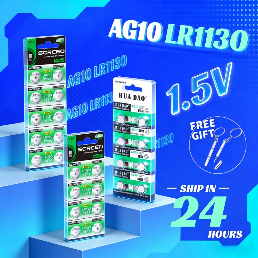 Premium High Capacity AG10 LR1130 389A LR54 L1131 SR1130 1.5V Button Coin Cell Battery for Watch Calculator Laser Toys