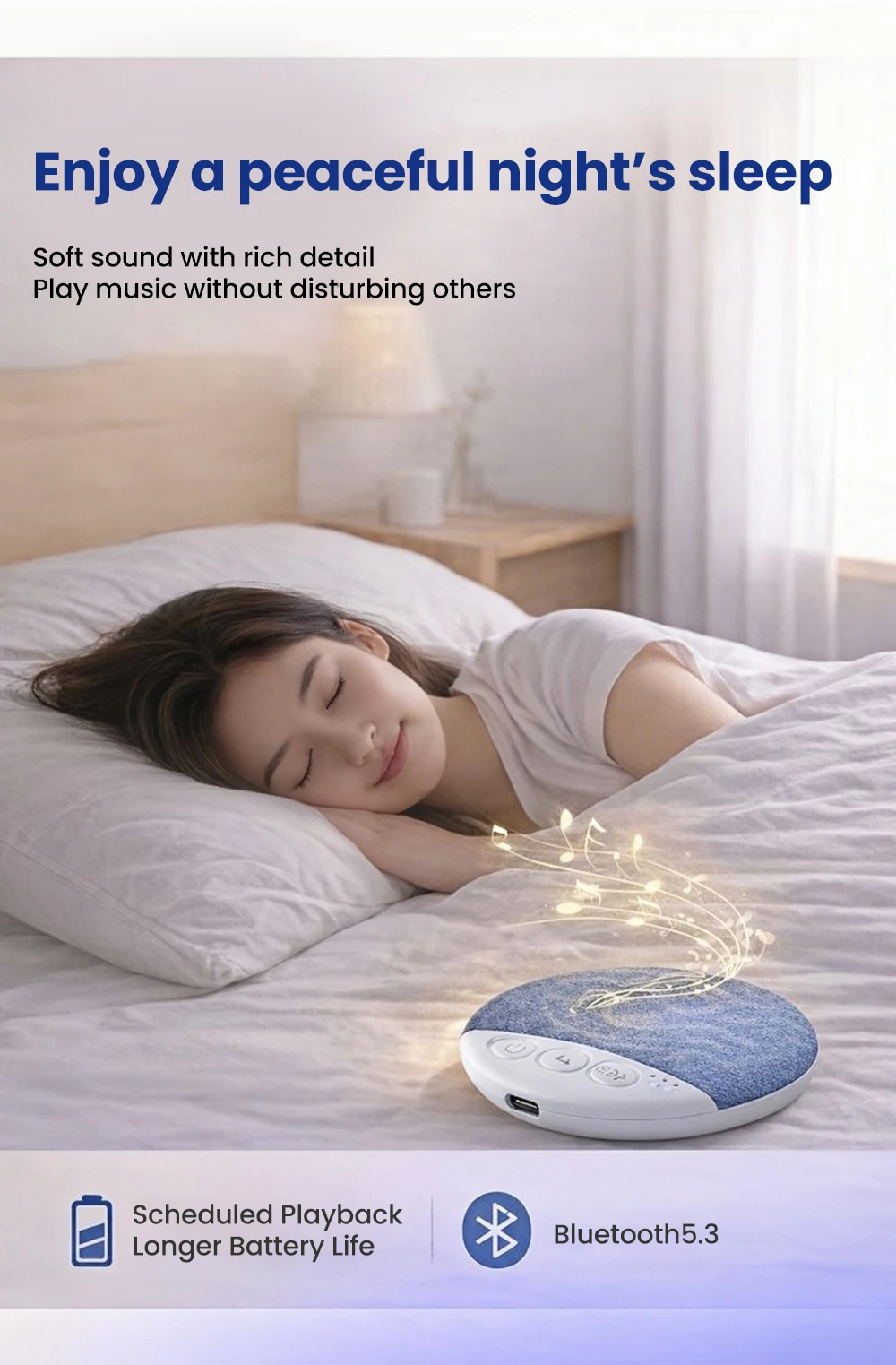 Mini Ultra Thin Bluetooth 5.4 Sleep Aid Speaker HiFi Stereo White Noise Multi-Functional Under Pillow Home Sleep Timer Audio