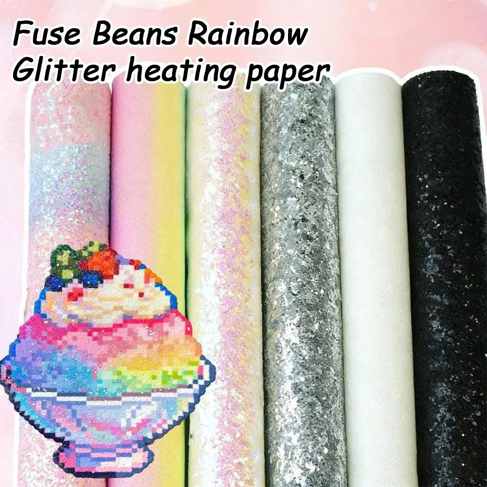 6-piece Bead Art Kit: Rainbow Glitter Fabric, Iron-On Beads, Baking Paper and Iron-On Fabric A Stylish Craft Kit Handcrafted Toy