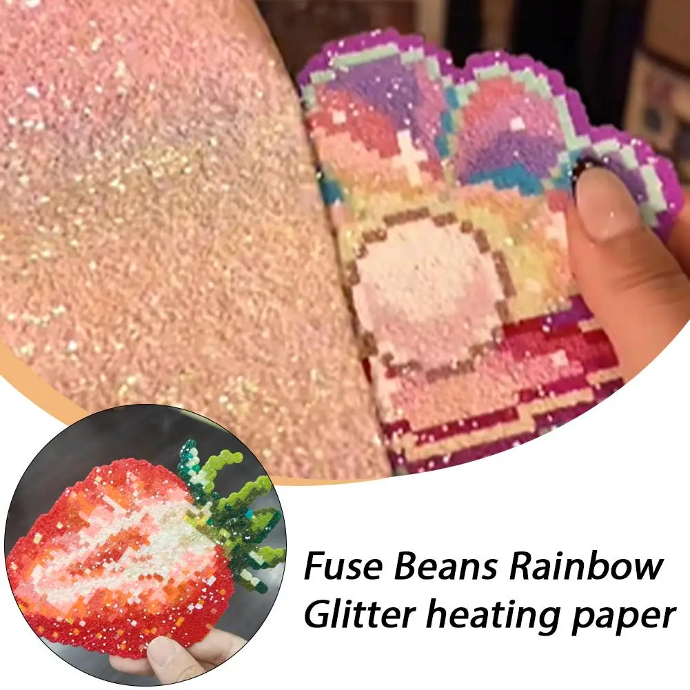 6-piece Bead Art Kit: Rainbow Glitter Fabric, Iron-On Beads, Baking Paper and Iron-On Fabric A Stylish Craft Kit Handcrafted Toy