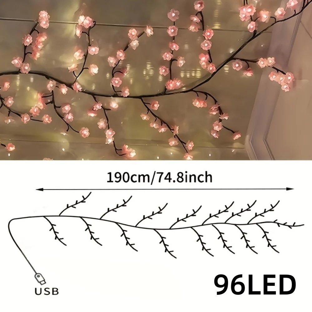 1PC 72/96/144LED Cherry Blossom Tree Lights USB Powered Dimmable LED Artificial Flower Branch Lamp for Bedroom Wedding Party