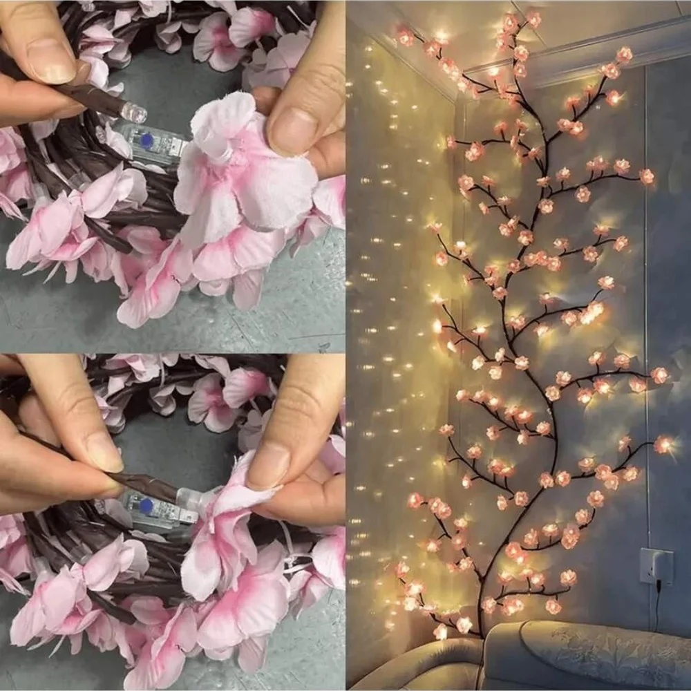 1PC 72/96/144LED Cherry Blossom Tree Lights USB Powered Dimmable LED Artificial Flower Branch Lamp for Bedroom Wedding Party