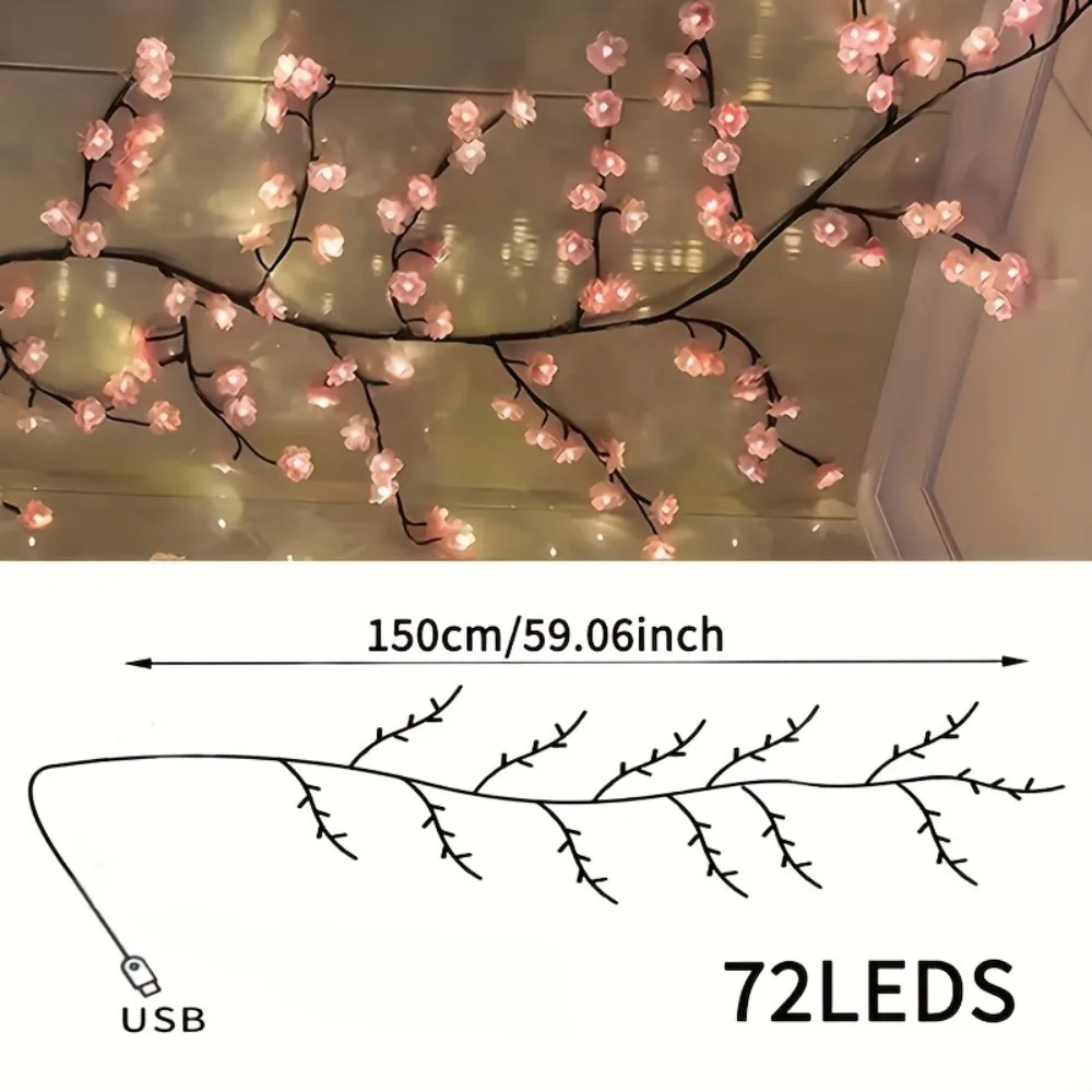 1PC 72/96/144LED Cherry Blossom Tree Lights USB Powered Dimmable LED Artificial Flower Branch Lamp for Bedroom Wedding Party