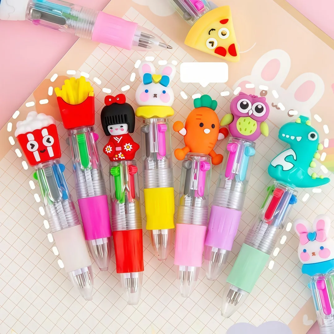 1-30Pcs Cute Cartoon Solid Color Four-Color Pen Mini Pocket Notebook Pen Creative Press Multi-Head Switch for Bullet Journals