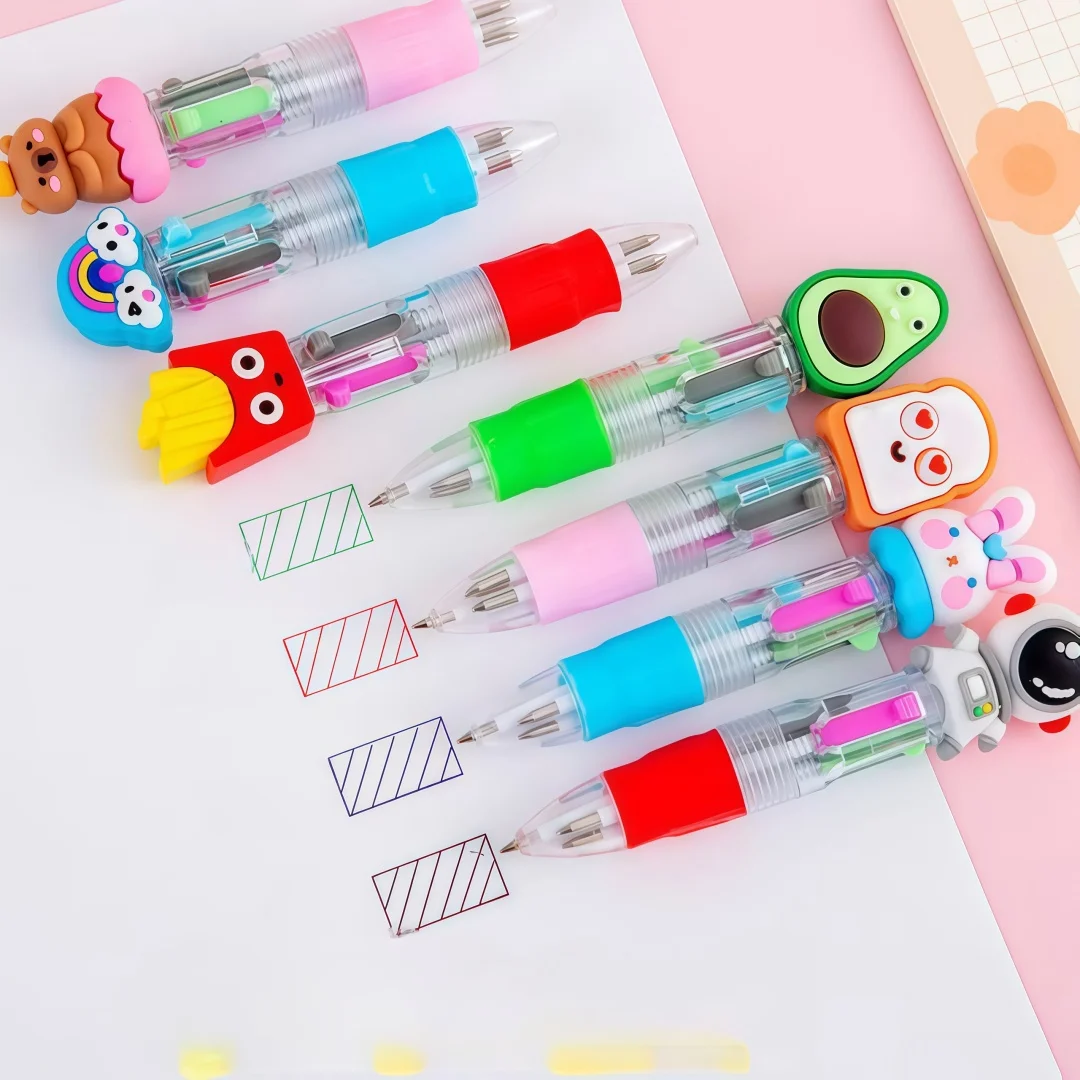 1-30Pcs Cute Cartoon Solid Color Four-Color Pen Mini Pocket Notebook Pen Creative Press Multi-Head Switch for Bullet Journals