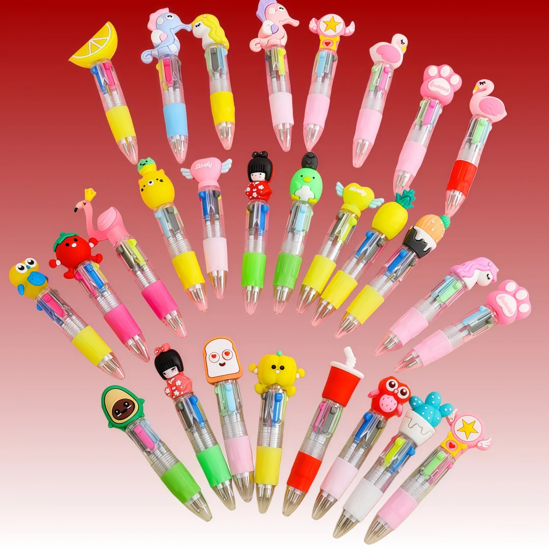 1-30Pcs Cute Cartoon Solid Color Four-Color Pen Mini Pocket Notebook Pen Creative Press Multi-Head Switch for Bullet Journals
