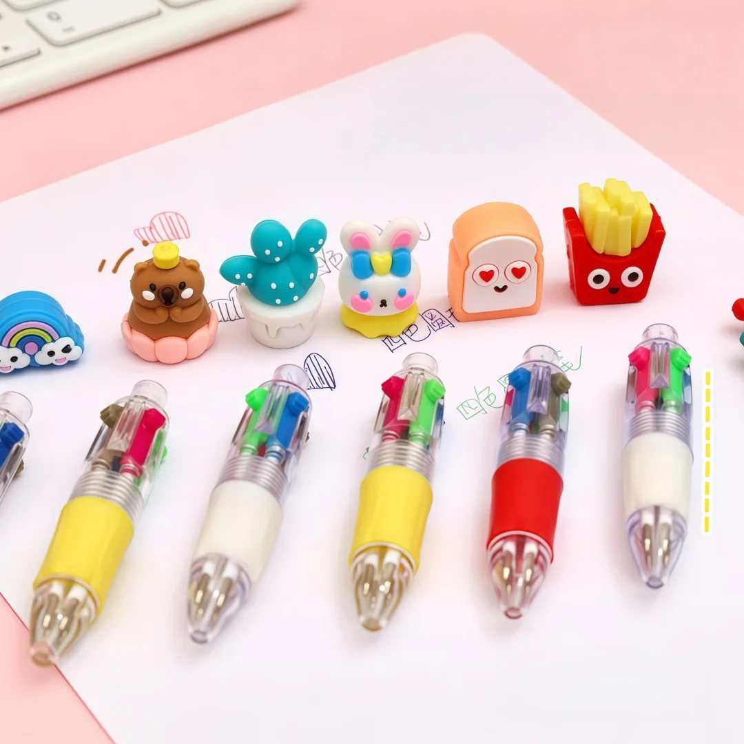 1-30Pcs Cute Cartoon Solid Color Four-Color Pen Mini Pocket Notebook Pen Creative Press Multi-Head Switch for Bullet Journals