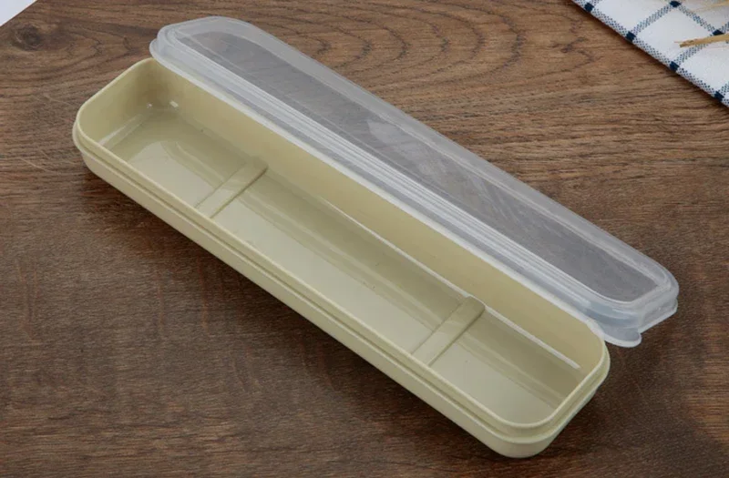 Portable Travel Tableware Storage Box with Transparent Cover Utensil Organizer for Outdoor School Home Dinnerware Kit