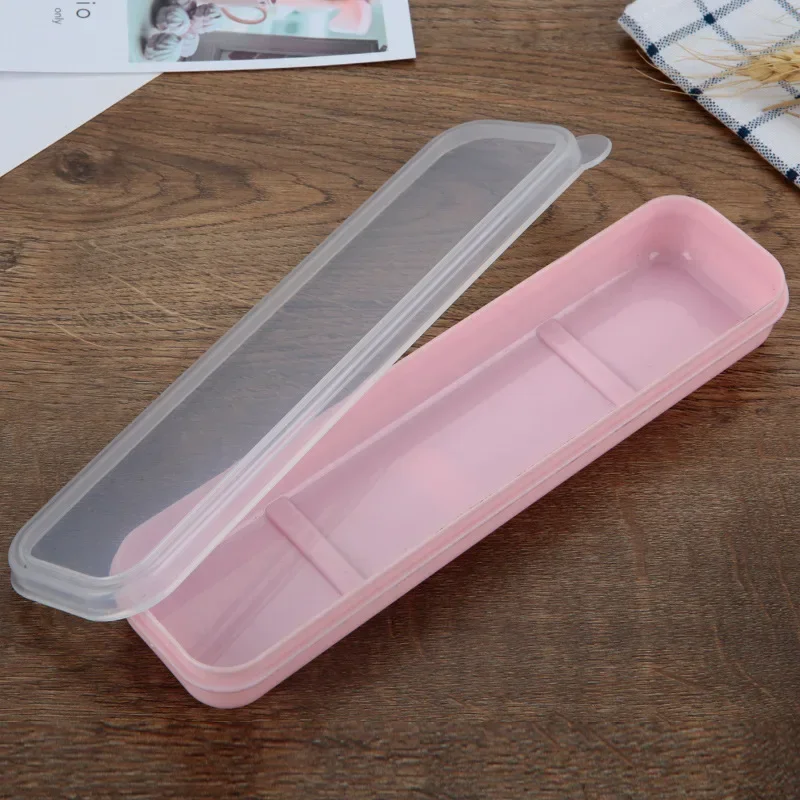 Portable Travel Tableware Storage Box with Transparent Cover Utensil Organizer for Outdoor School Home Dinnerware Kit