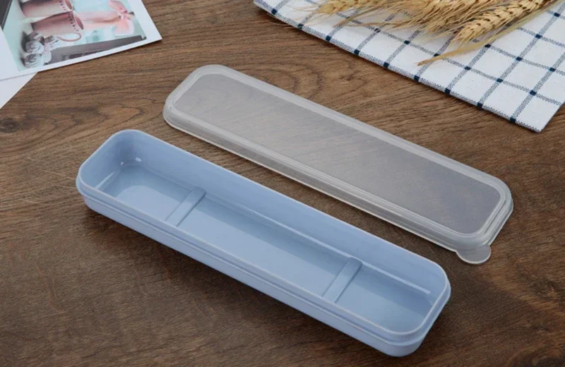 Portable Travel Tableware Storage Box with Transparent Cover Utensil Organizer for Outdoor School Home Dinnerware Kit