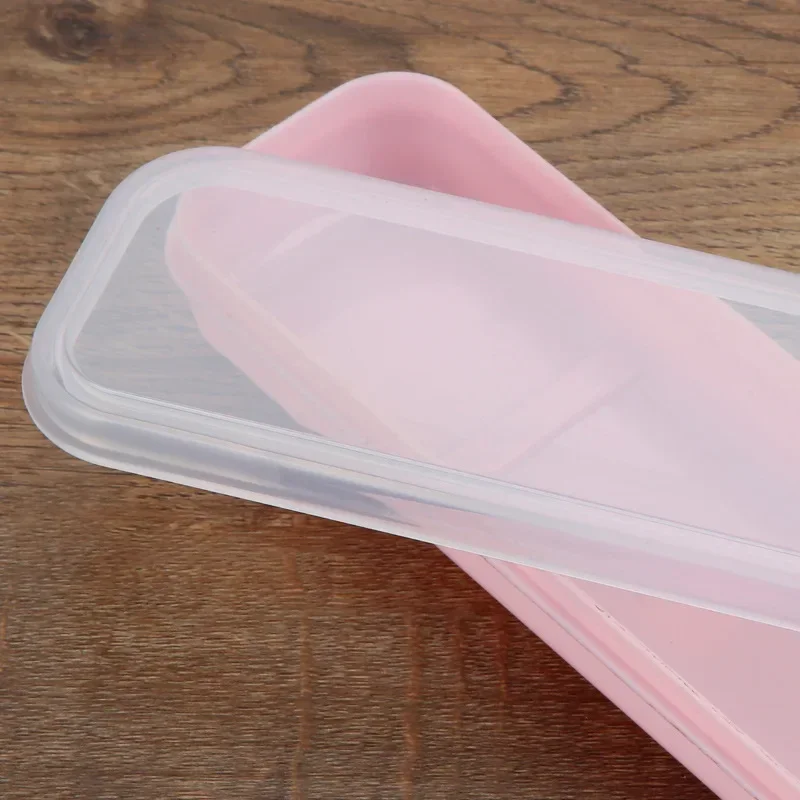 Portable Travel Tableware Storage Box with Transparent Cover Utensil Organizer for Outdoor School Home Dinnerware Kit