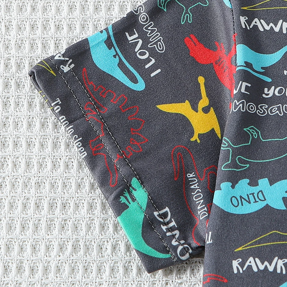 2-Piece Summer Children's Dinosaur Print Set, Cute Short-Sleeved T-Shirt for Boys and Girls, Elastic Waist, Comfortable Shorts