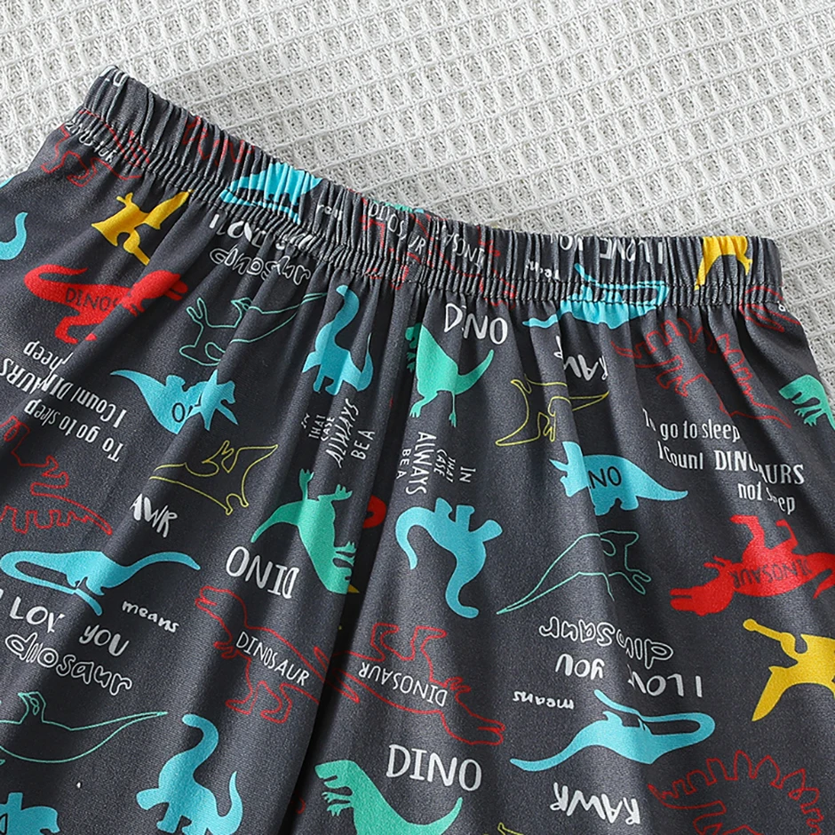 2-Piece Summer Children's Dinosaur Print Set, Cute Short-Sleeved T-Shirt for Boys and Girls, Elastic Waist, Comfortable Shorts