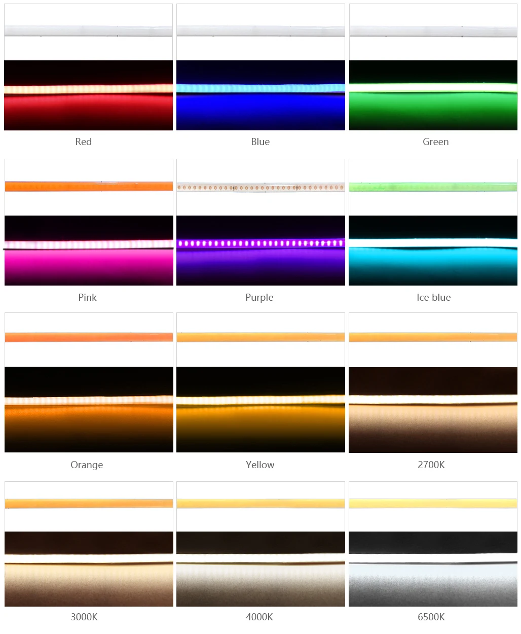 3mm Ultra Thin DC 12V Colorful COB LED Strip Lights for Home Decor DIY Blue/Pink/Red/Purple High Density LED Tape Colour