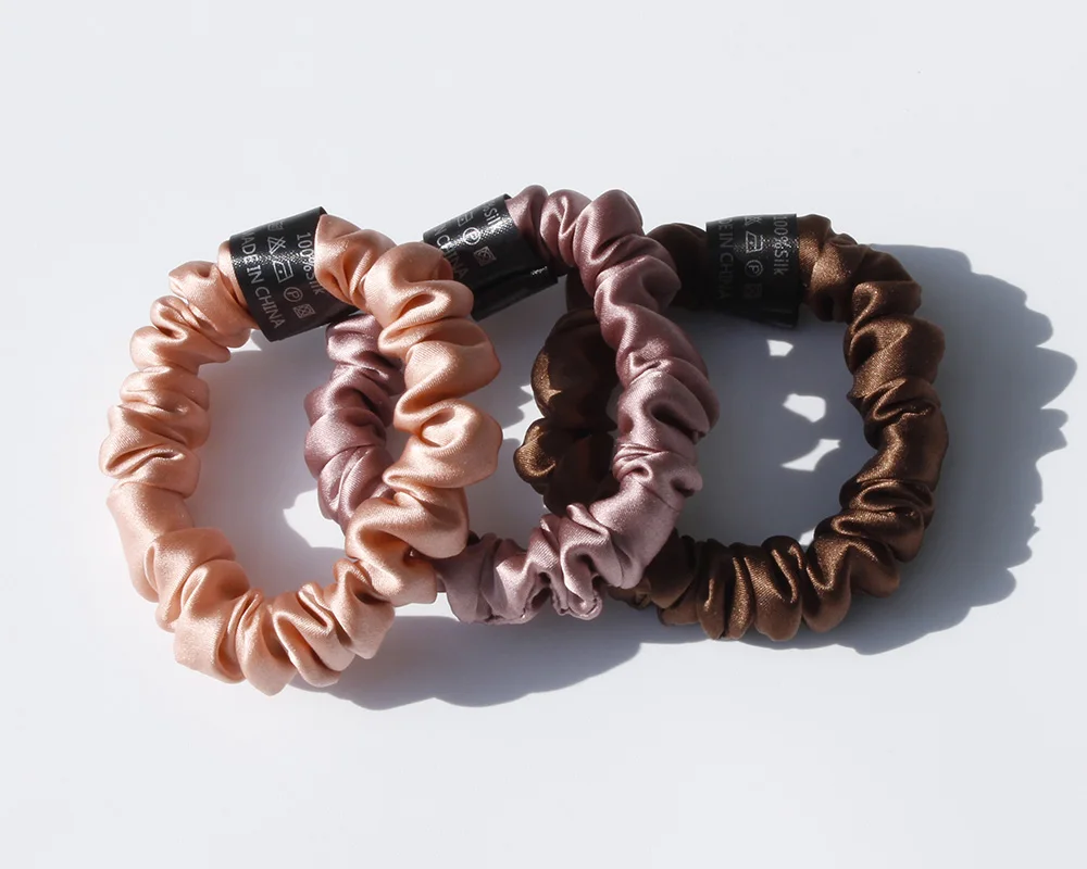 100% Pure Mulberry Silk Scrunchies Hair Ties Rubber Bands for Women Girls Small Elastic Ponytail Holder No Damage 19 Momme 1.5CM
