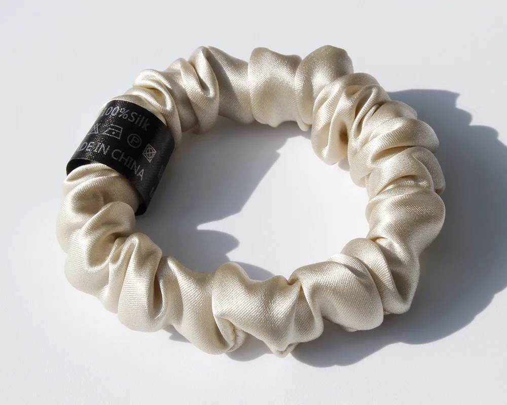 100% Pure Mulberry Silk Scrunchies Hair Ties Rubber Bands for Women Girls Small Elastic Ponytail Holder No Damage 19 Momme 1.5CM