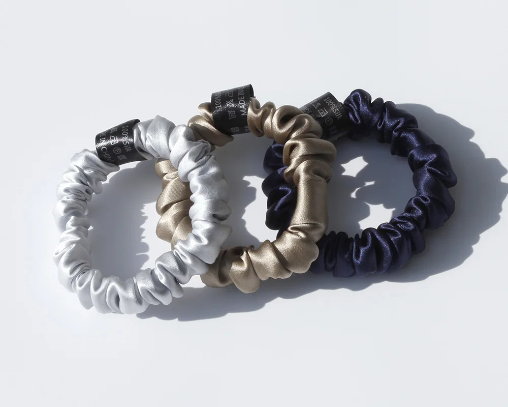 100% Pure Mulberry Silk Scrunchies Hair Ties Rubber Bands for Women Girls Small Elastic Ponytail Holder No Damage 19 Momme 1.5CM