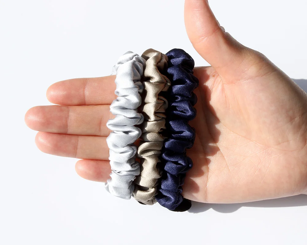 100% Pure Mulberry Silk Scrunchies Hair Ties Rubber Bands for Women Girls Small Elastic Ponytail Holder No Damage 19 Momme 1.5CM