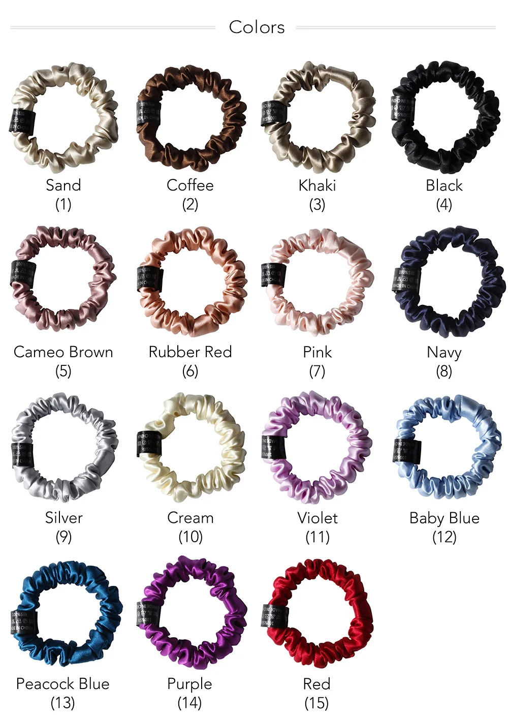 100% Pure Mulberry Silk Scrunchies Hair Ties Rubber Bands for Women Girls Small Elastic Ponytail Holder No Damage 19 Momme 1.5CM
