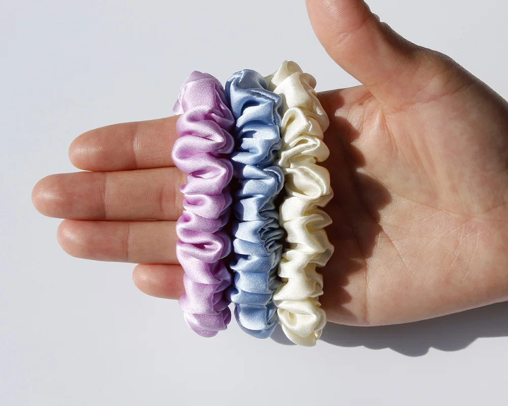 100% Pure Mulberry Silk Scrunchies Hair Ties Rubber Bands for Women Girls Small Elastic Ponytail Holder No Damage 19 Momme 1.5CM