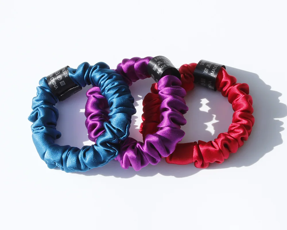 100% Pure Mulberry Silk Scrunchies Hair Ties Rubber Bands for Women Girls Small Elastic Ponytail Holder No Damage 19 Momme 1.5CM