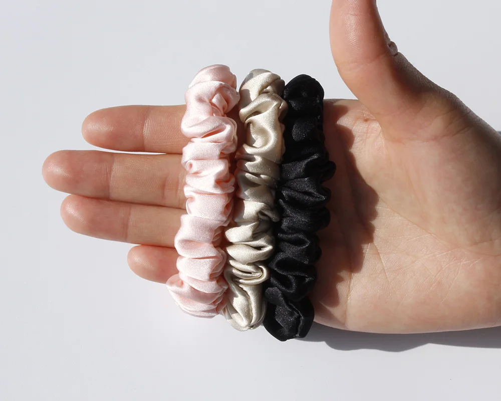 100% Pure Mulberry Silk Scrunchies Hair Ties Rubber Bands for Women Girls Small Elastic Ponytail Holder No Damage 19 Momme 1.5CM