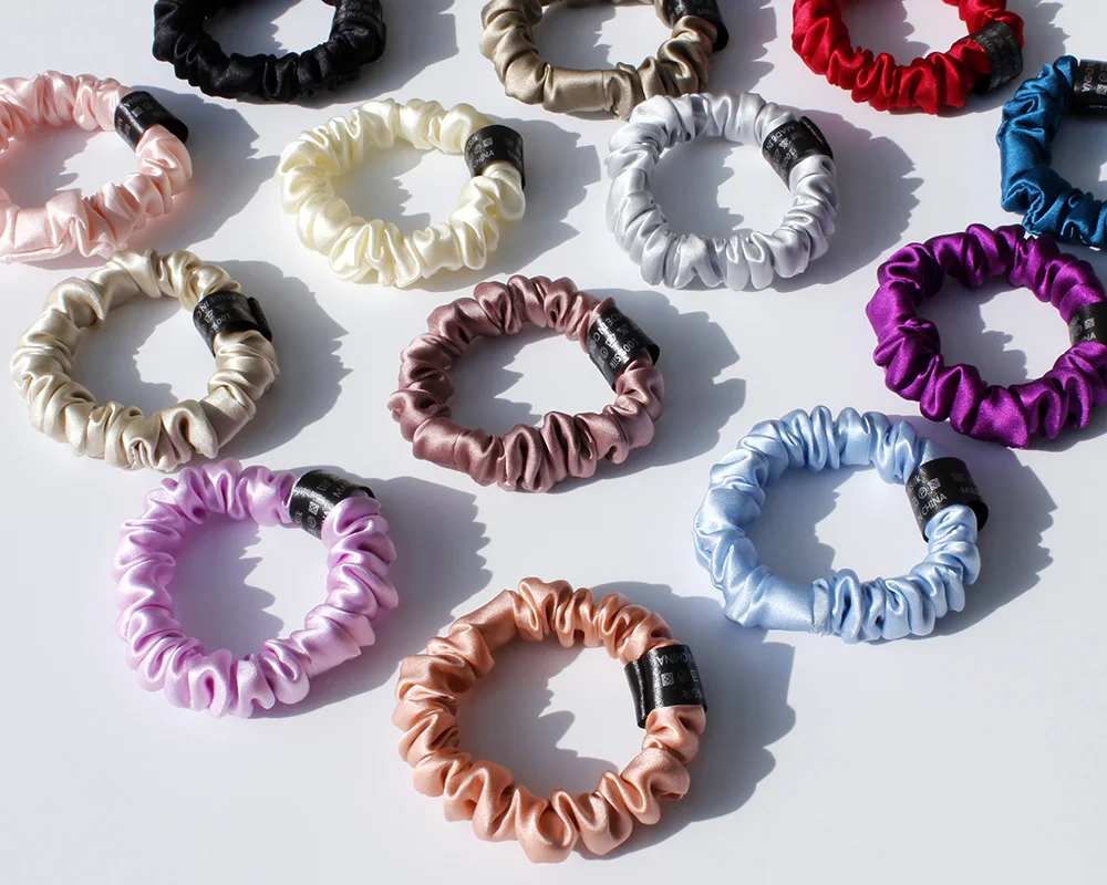 100% Pure Mulberry Silk Scrunchies Hair Ties Rubber Bands for Women Girls Small Elastic Ponytail Holder No Damage 19 Momme 1.5CM