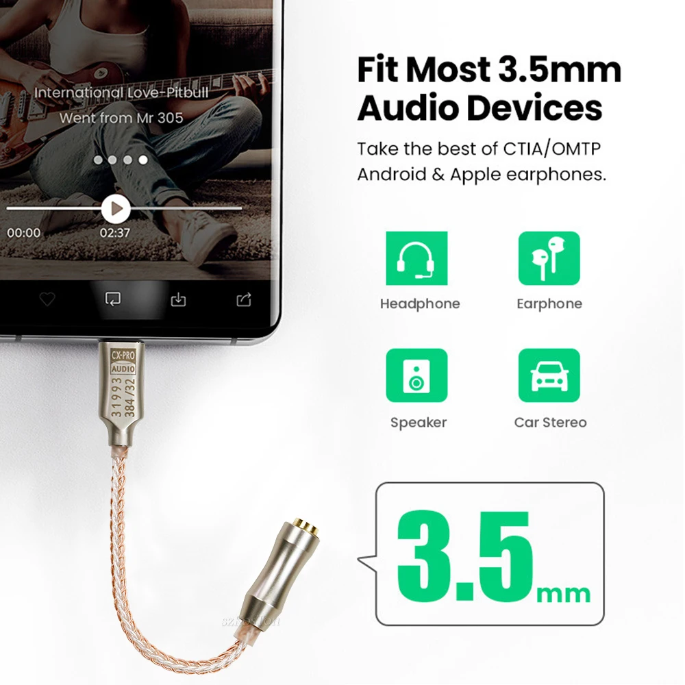 CX31993 USB Type-C to 3.5mm Audio Interface Headphone Amplifier HiFi DAC Earphone Sound Amplifier 32bit 384kHz Audio Adapter