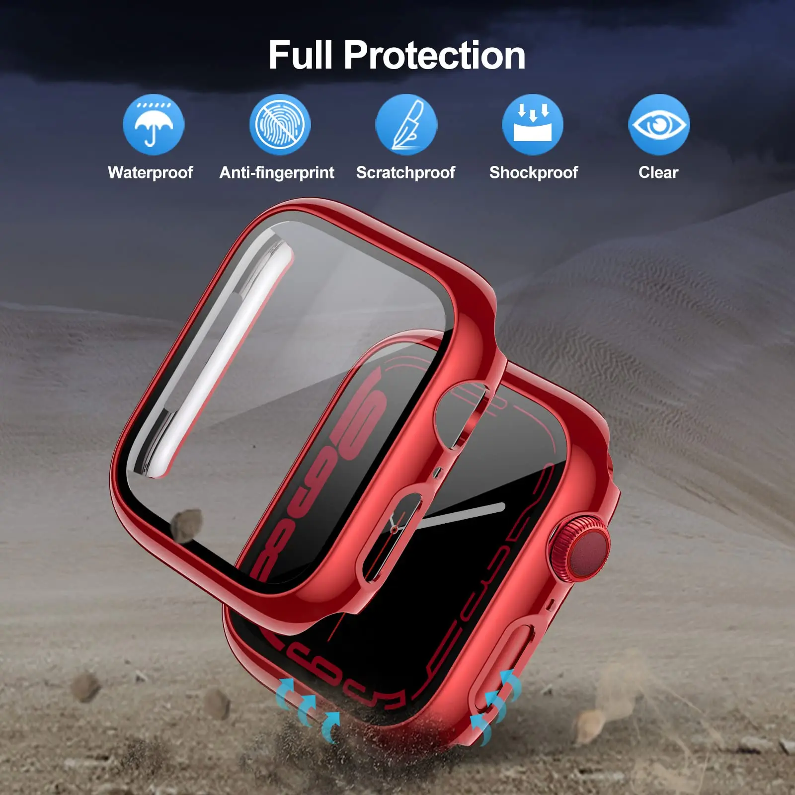 Glass+cover For Apple Watch Case 44mm 40mm 45mm 41mm 42mm 38mm Accessories Plated Screen Protector iWatch series 9 8 6 5 3 se 7