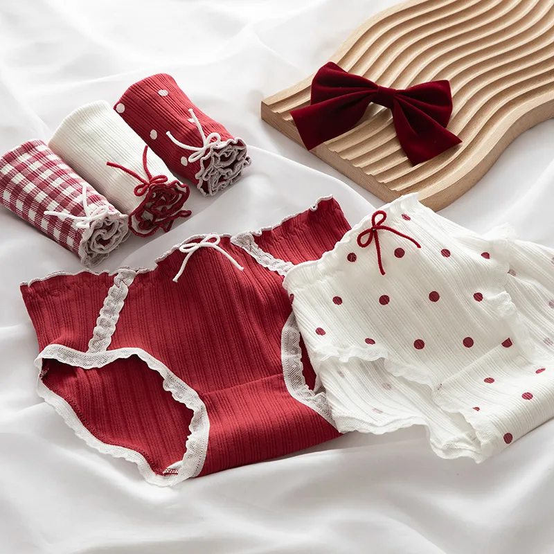 New Women's Cotton Underwear Lovely Girl Comfort Briefs Fashion Bow Breathable Panties Mid Waist Seamless Underpants Lingerie