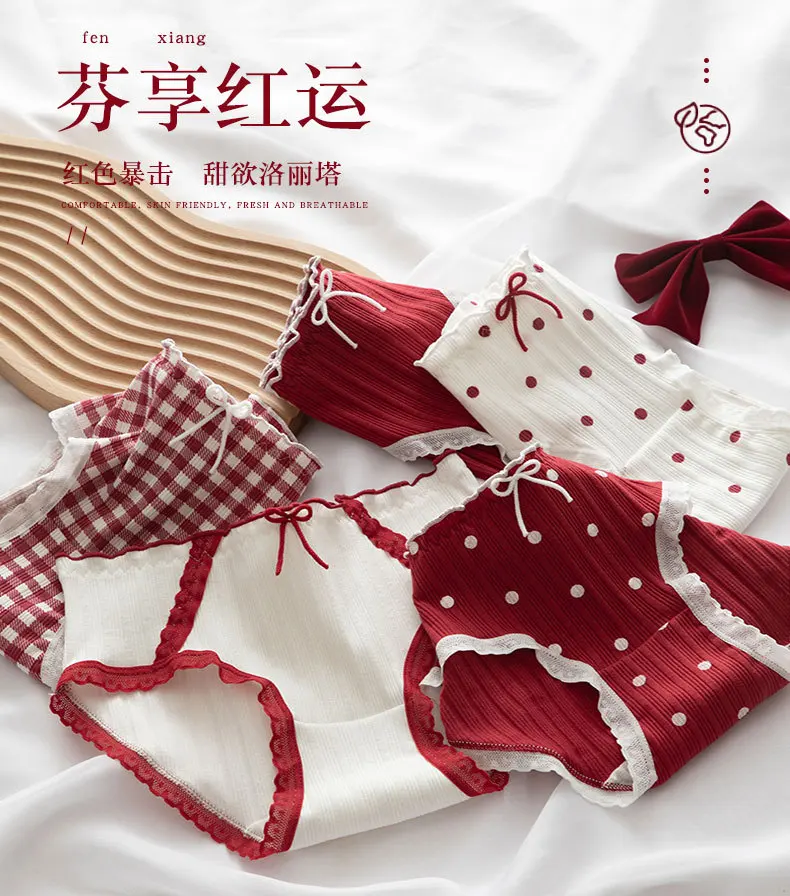 New Women's Cotton Underwear Lovely Girl Comfort Briefs Fashion Bow Breathable Panties Mid Waist Seamless Underpants Lingerie