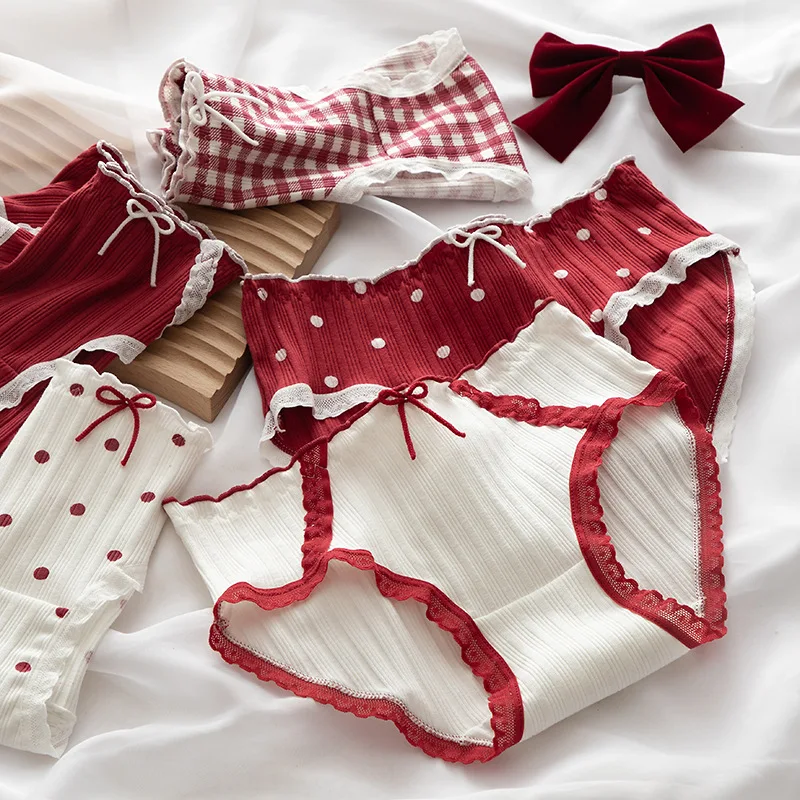 New Women's Cotton Underwear Lovely Girl Comfort Briefs Fashion Bow Breathable Panties Mid Waist Seamless Underpants Lingerie