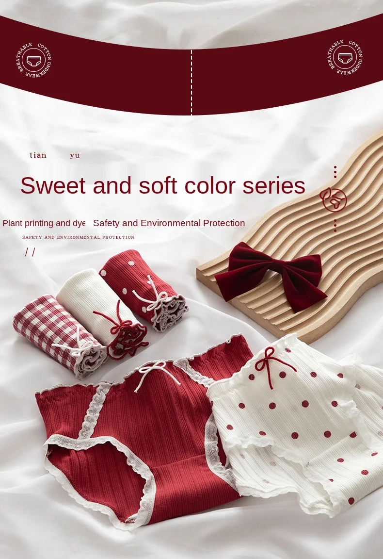 New Women's Cotton Underwear Lovely Girl Comfort Briefs Fashion Bow Breathable Panties Mid Waist Seamless Underpants Lingerie