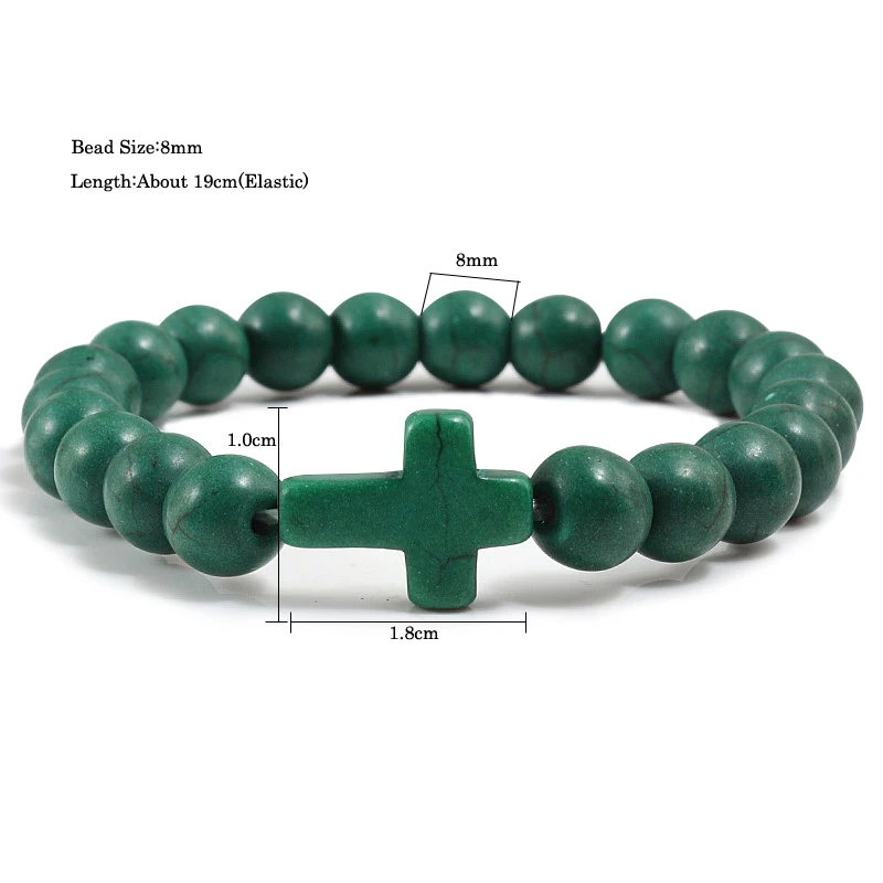 Fashion Jesus Cross Natural Stone Bracelets Charm Blue Pine Stone Black Lava Matte Beaded Bracelets Bangles Women Yoga Jewelry