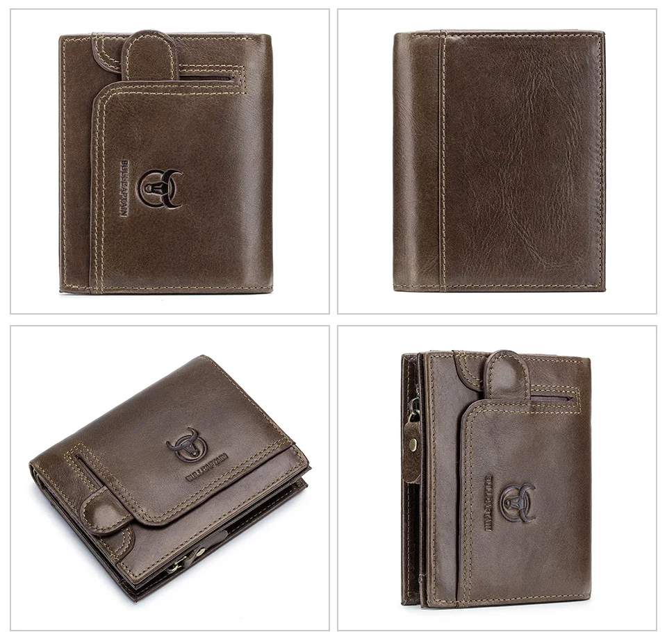 BULLCAPTAIN 100% Genuine Leather Men's Rfid Wallet Multifunctional Storage Bag Coin Purse Wallet Card Case