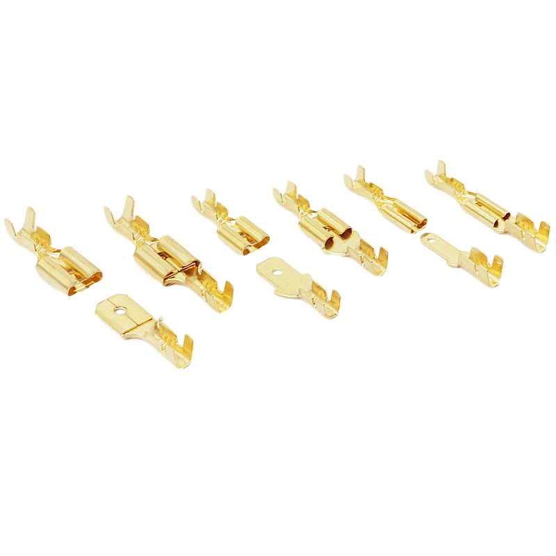 100Pcs/lot 2.8/4.8/6.3mm Female and male Crimp Terminal Connector Gold Brass/Silver Car Speaker Electric Wire Connectors Set