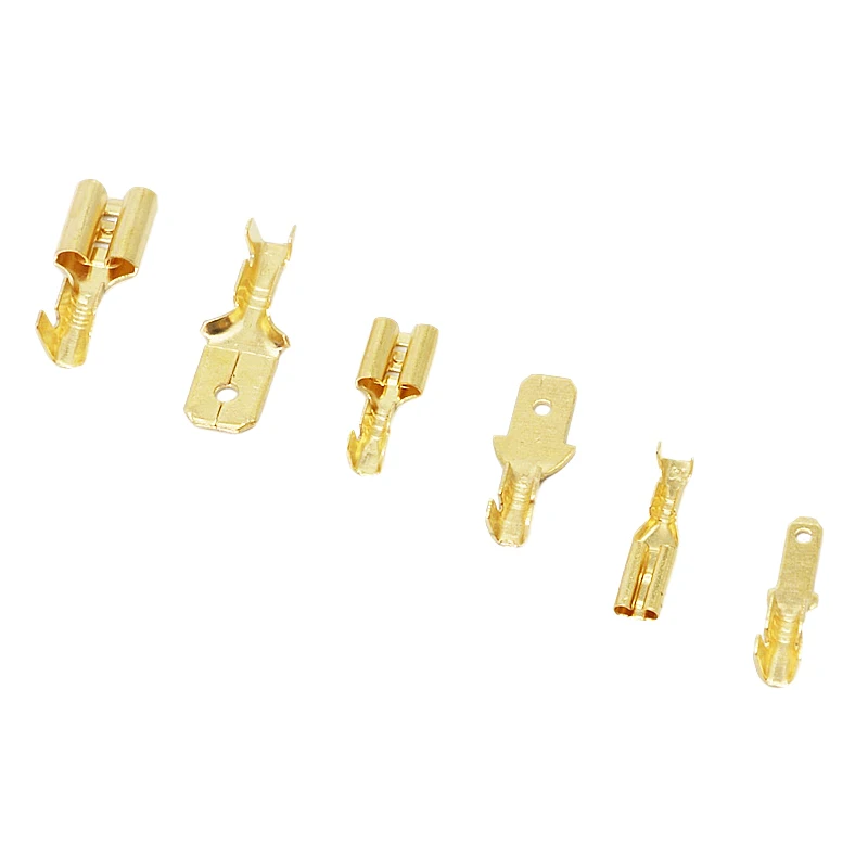 100Pcs/lot 2.8/4.8/6.3mm Female and male Crimp Terminal Connector Gold Brass/Silver Car Speaker Electric Wire Connectors Set