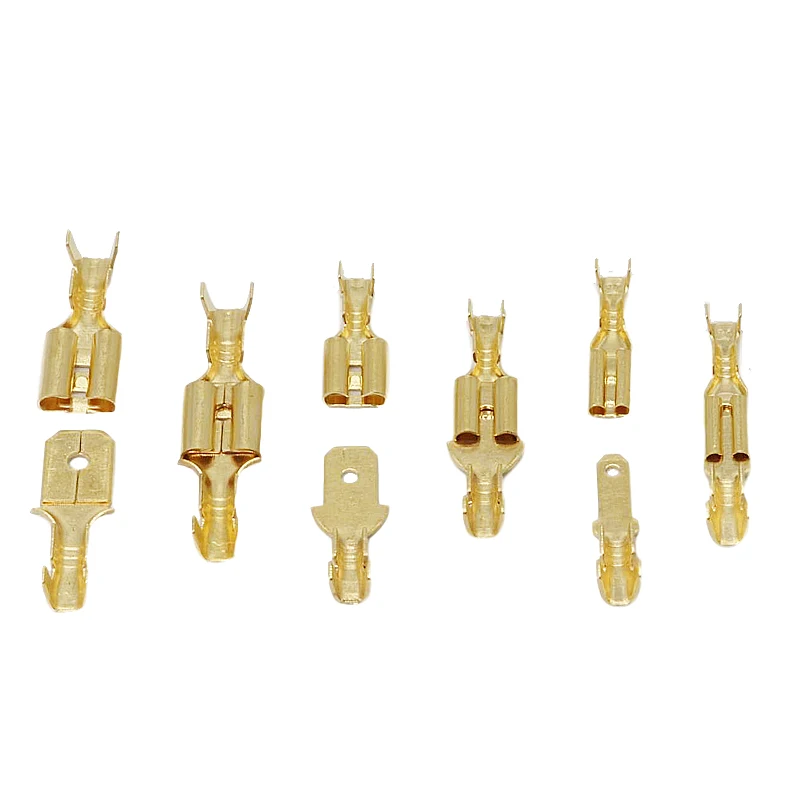 100Pcs/lot 2.8/4.8/6.3mm Female and male Crimp Terminal Connector Gold Brass/Silver Car Speaker Electric Wire Connectors Set