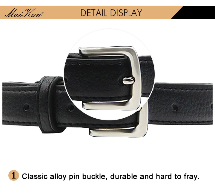 MaiKun Women's Skinny Leather Belt Solid Color Pin Buckle Simple Small Size Suit Business Casual Waist