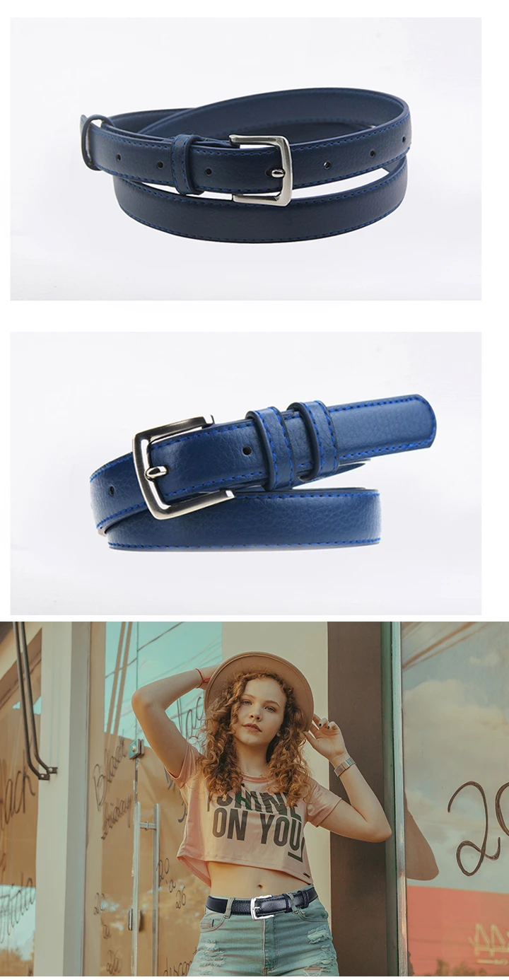 MaiKun Women's Skinny Leather Belt Solid Color Pin Buckle Simple Small Size Suit Business Casual Waist