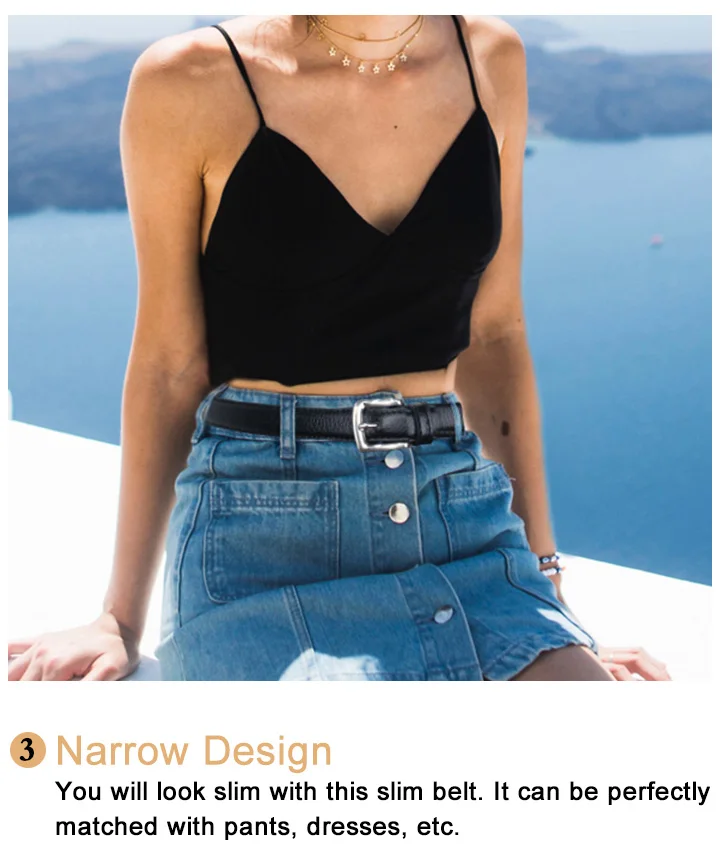 MaiKun Women's Skinny Leather Belt Solid Color Pin Buckle Simple Small Size Suit Business Casual Waist
