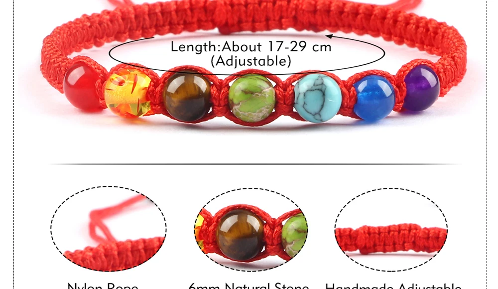 Handmade 7 Chakra Beads Bracelet 6mm Natural Stone String Braided Yoga Reiki Healing Balance Bracelets & Bangles Meditation Gift