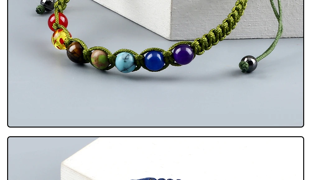 Handmade 7 Chakra Beads Bracelet 6mm Natural Stone String Braided Yoga Reiki Healing Balance Bracelets & Bangles Meditation Gift