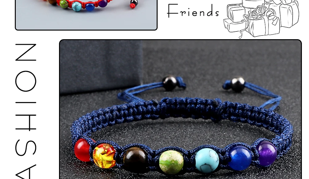 Handmade 7 Chakra Beads Bracelet 6mm Natural Stone String Braided Yoga Reiki Healing Balance Bracelets & Bangles Meditation Gift