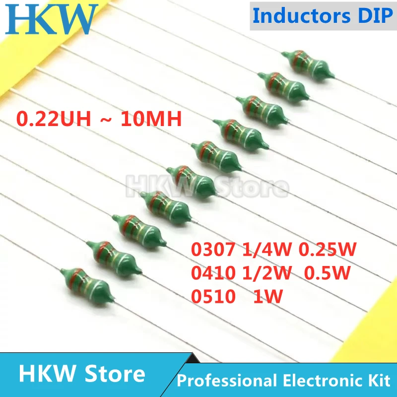 50pcs 0307 1/4W 0410 1/2W 0510 1W Color Ring Inductors DIP Inductance 1UH ~ 10MH 22 33 47 100 470 UH 1MH 2.2 3.3 4.7 5.6 6.8 MH