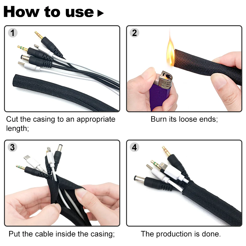 Cable Sleeve Self Closing PET Braided Expandable Auto Line Management Overlaps Flexible Loom Split Pipe Tube Wire Wrap Protect